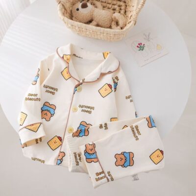 Long sleeve cardigan kids cotton pajama set