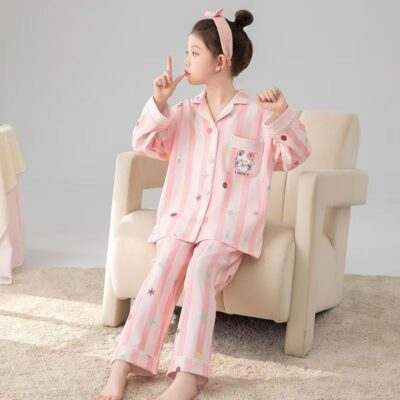 Spring autumn fashion girls cotton pajama set