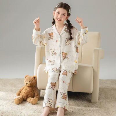 Spring autumn fashion girls cotton pajama set