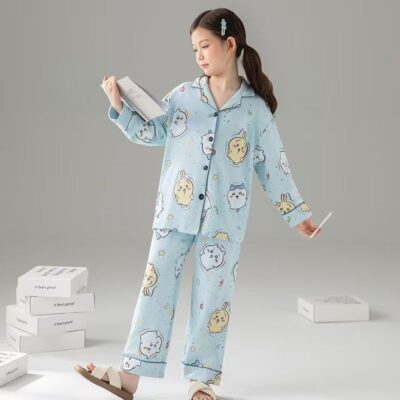 Spring autumn fashion girls cotton pajama set