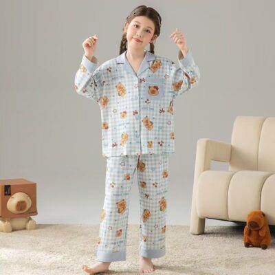 Spring autumn fashion girls cotton pajama set