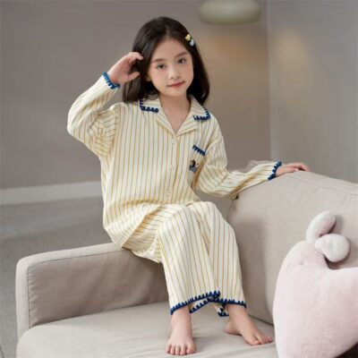Best-selling spring autumn long sleeve cardigan girls cotton pajama set