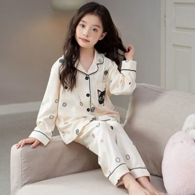 Best-selling spring autumn long sleeve cardigan girls cotton pajama set