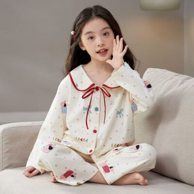 Best-selling spring autumn long sleeve cardigan girls cotton pajama set