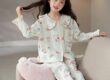 Best-selling spring autumn long sleeve cardigan girls cotton pajama set