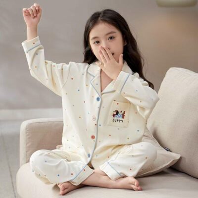 Best-selling spring autumn long sleeve cardigan girls cotton pajama set