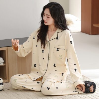 Casual homewear long sleeve spring autumn cotton pajamas