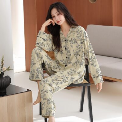 Casual homewear long sleeve spring autumn cotton pajamas