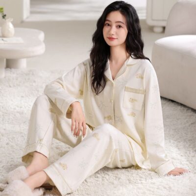 Spring autumn long sleeve casual homewear cotton pajamas