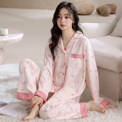 Spring autumn long sleeve casual homewear cotton pajamas