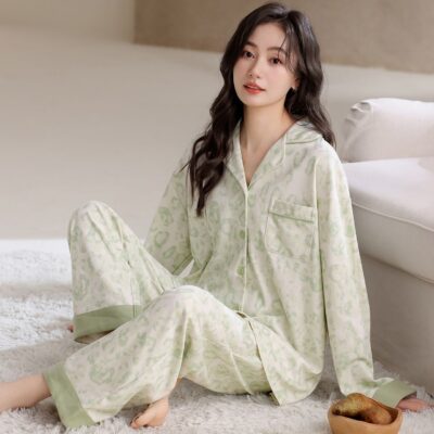Spring autumn long sleeve casual homewear cotton pajamas