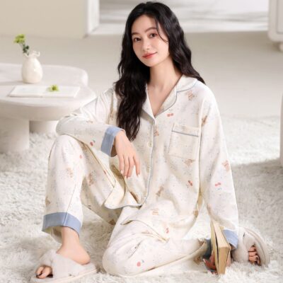 Spring autumn long sleeve casual homewear cotton pajamas