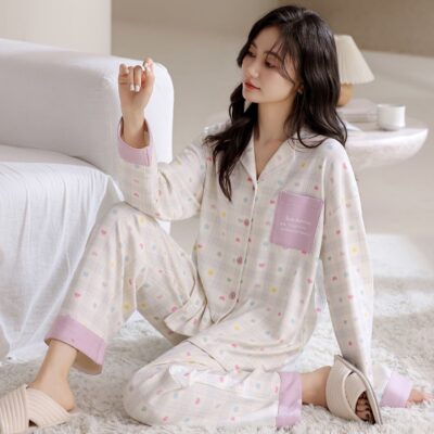 Spring autumn long sleeve casual homewear cotton pajamas