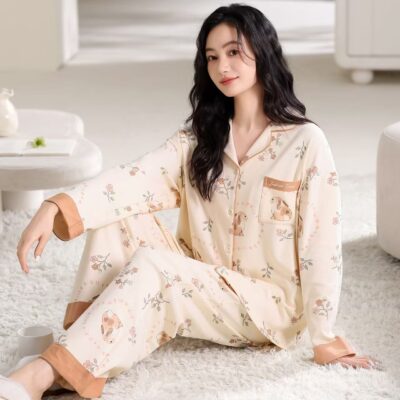 Spring autumn long sleeve casual homewear cotton pajamas