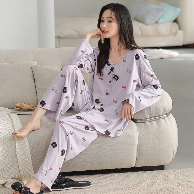 Premium fashion long sleeve spring autumn cotton pajamas