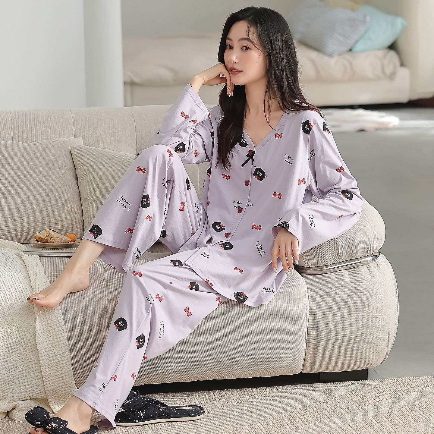 Premium fashion long sleeve spring autumn cotton pajamas