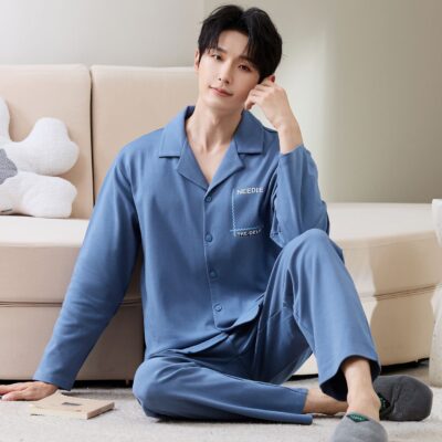 Minimalist fashion cardigan men cotton pajama set