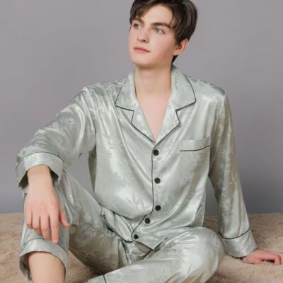 Spring autumn comfortable men satin pajama set