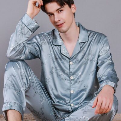 Spring autumn comfortable men satin pajama set
