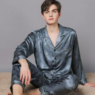 Spring autumn comfortable men satin pajama set