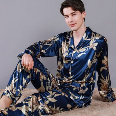 Spring autumn comfortable men satin pajama set