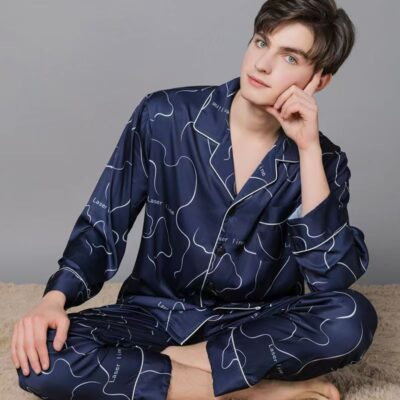 Spring autumn comfortable men satin pajama set