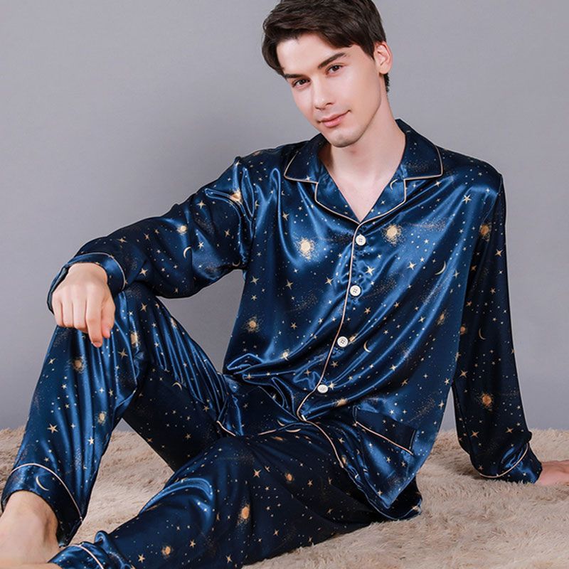 Spring autumn comfortable men satin pajama set