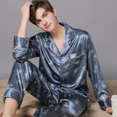 Spring autumn comfortable men satin pajama set