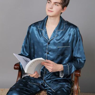 Spring autumn comfortable men satin pajama set