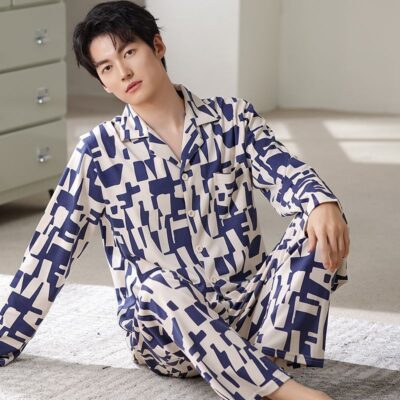 Spring autumn long sleeve casual homewear men cotton pajamas