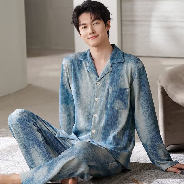 Spring autumn long sleeve casual homewear men cotton pajamas