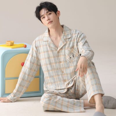 Spring autumn loose homewear men cotton pajamas