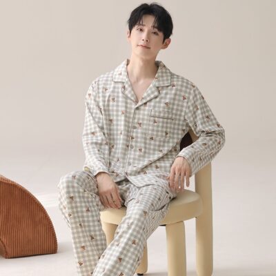 Spring autumn loose homewear men cotton pajamas