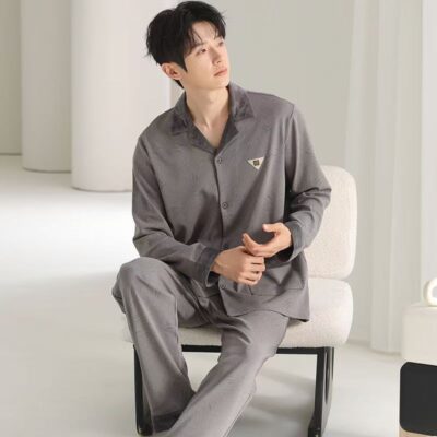 Best-selling spring autumn long sleeve loose fit men cotton pajamas
