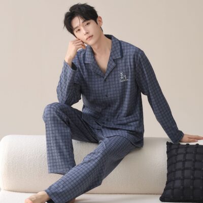 Spring autumn loose homewear men cotton pajamas