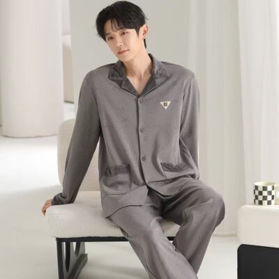 Best-selling spring autumn long sleeve loose fit men cotton pajamas