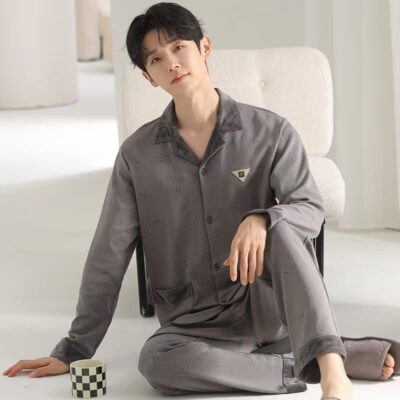 Best-selling spring autumn long sleeve loose fit men cotton pajamas