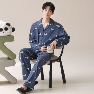 Spring autumn loose homewear men cotton pajamas