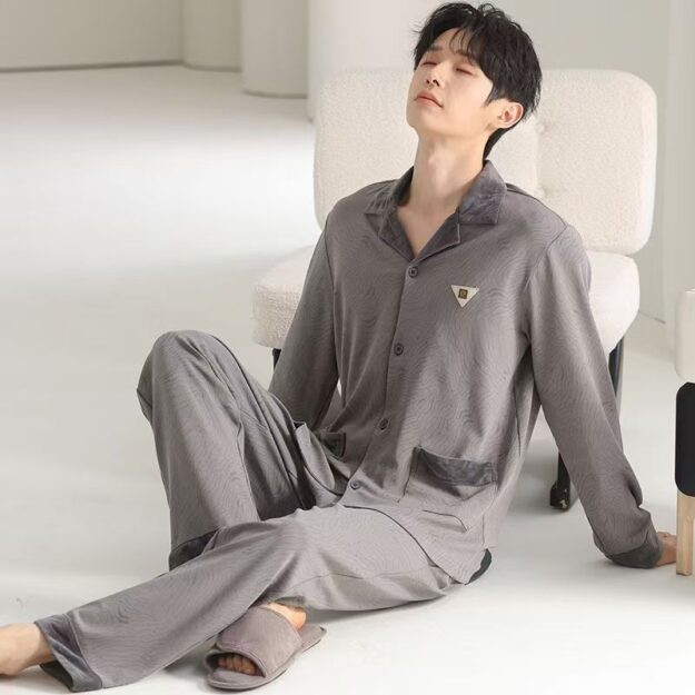 Best-selling spring autumn long sleeve loose fit men cotton pajamas