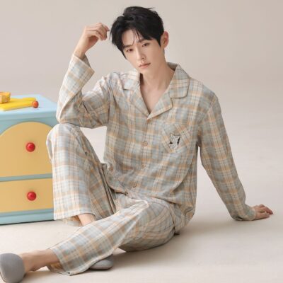 Spring autumn loose homewear men cotton pajamas