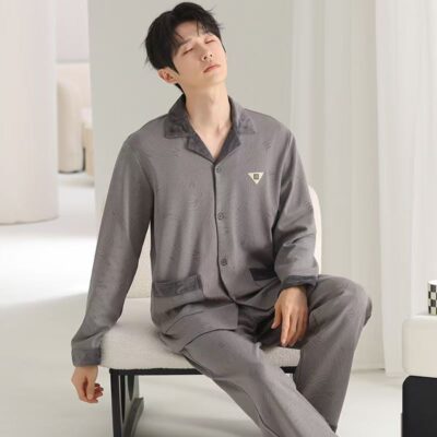 Best-selling spring autumn long sleeve loose fit men cotton pajamas