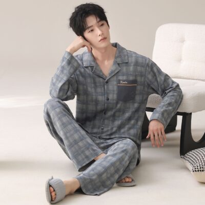 Spring autumn loose homewear men cotton pajamas