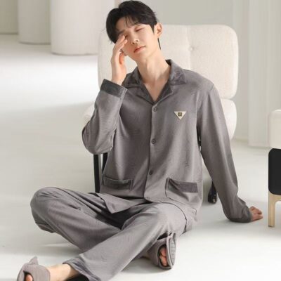 Best-selling spring autumn long sleeve loose fit men cotton pajamas