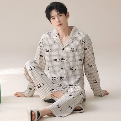 Spring autumn loose homewear men cotton pajamas