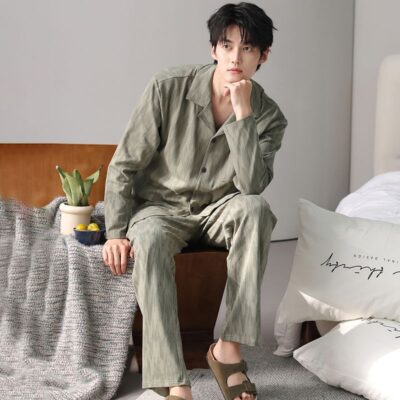 High-end autumn winter long sleeve cardigan men cotton pajamas
