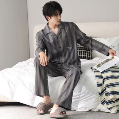 High-end autumn winter long sleeve cardigan men cotton pajamas