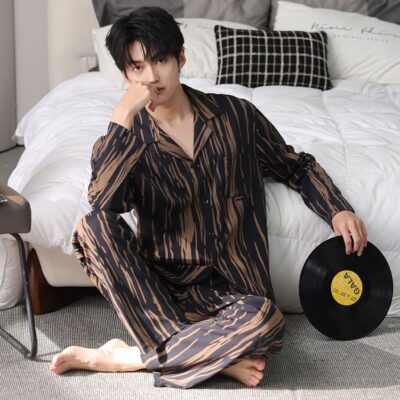 High-end autumn winter long sleeve cardigan men cotton pajamas