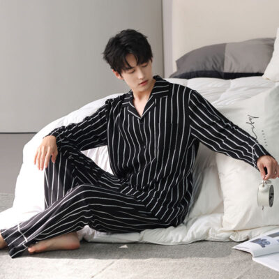 High-end autumn winter long sleeve cardigan men cotton pajamas