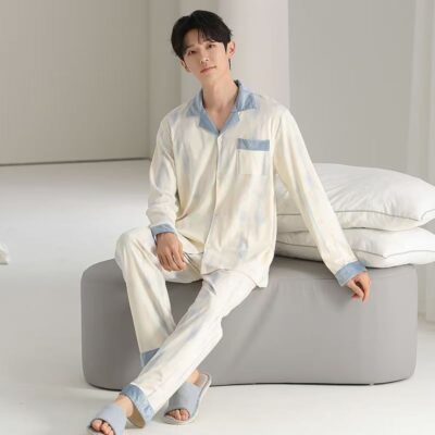 Premium casual cardigan long sleeve men cotton pajamas