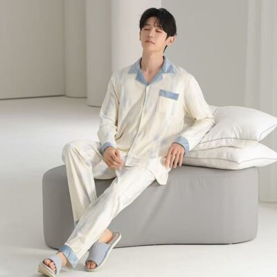 Premium casual cardigan long sleeve men cotton pajamas